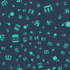 Set Wine bottle with glass, Wheat, Pack full of seeds of plant and Apple on seamless pattern. Vector