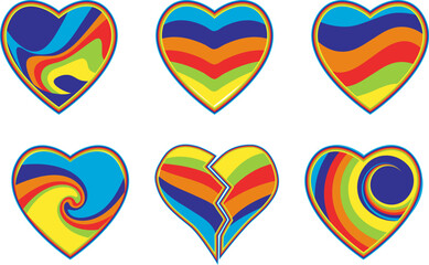 LGBT heart rainbow colored vector set, flat design symbol isolated on white background. Perfect for promoting pride, acceptance, and equality.