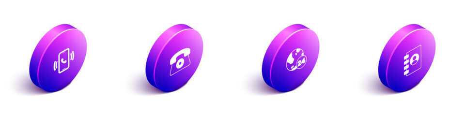 Set Isometric Telephone 24 hours support, , and Address book icon. Vector