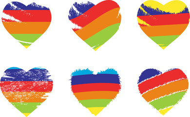 Pride LGBT heart rainbow colored vector set, flat design symbol isolated on white background. Perfect for promoting pride, acceptance, and equality.