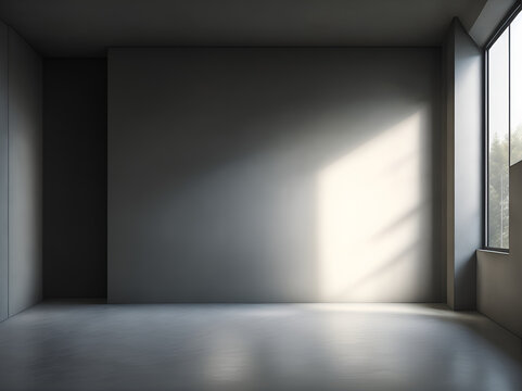 An empty room with white walls and bright sunlight from the window. A blank for design with free space on the wall of the room.  AI generation