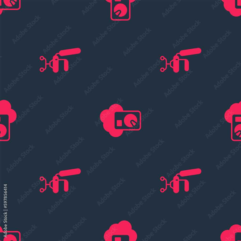 Aufkleber set office chair and cloud database on seamless pattern. vector