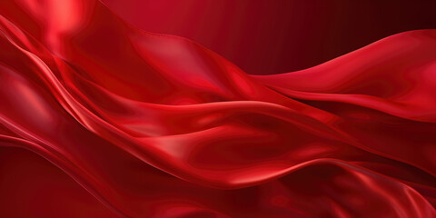 Naklejka na ściany i meble Abstract Background with 3D Wave Red Gradient Silk Fabric. Christmas, wedding, bridal, valentine, romance, award. Holiday gift with copy space. Web banner with copy space. Generative Ai