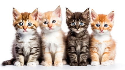 group of small kittens isolated on white background. AI Generated