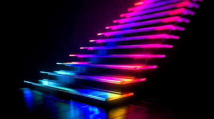 graphic neon spectral stairs. AI Generated