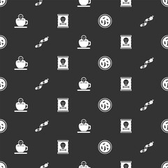 Set Petri dish with bacteria, Snake, Coffee cup skull and Radioactive waste in barrel on seamless pattern. Vector