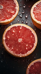Grapefruit background adorned with glistening, generative ai