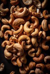 cashew nuts seamless background. Top down view, generative ai