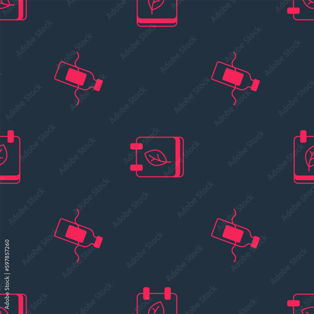 Aufkleber set the problem of pollution and calendar with autumn leaves on seamless pattern. vector