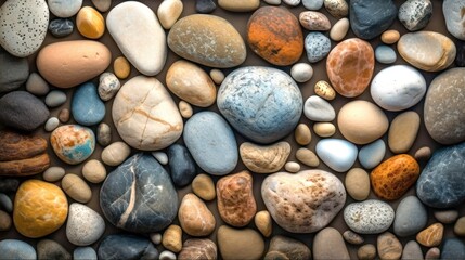 Fototapeta na wymiar Sea pebble sea stones background beach rocks, from above, full frame, Generative AI