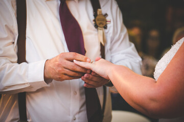 Intimate Moment of a couple Exchanging Wedding Rings at a wedding