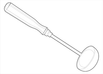 Coloring page. Kitchen tool isolated on white background. Solid ladle