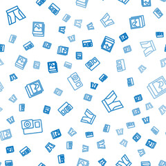 Set line Action camera, Short or pants and Photo on seamless pattern. Vector