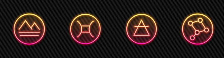Set line Air element, Earth, Gemini zodiac and Great Bear constellation. Glowing neon icon. Vector