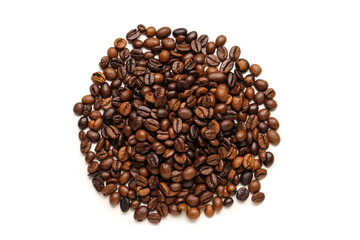 Heap of coffee beans isolated on white background