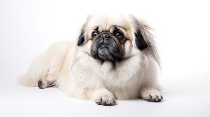 Cute Pekingese Puppy: An Isolated Domestic Animal with Its Purebred White Beauty, Generative AI