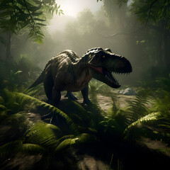 Dinosaur, Tyrannosaurus Rex in the jungle created with Generative AI technology.