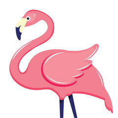 Pink flamingo vector illustration. Cute and beautiful flat pink flamingo on white background, summer design for print, kids drawing, design for t-shirt, poster, banner, design for fabric and textile