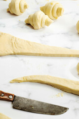 French pastry, croissant. Croissant series with preparation and final shoot