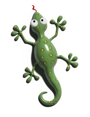3d illustration of a green lizard with yellow spots sticking out its tongue