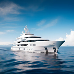 Fototapeta na wymiar Private white luxury Superyacht Eclipse anchored off the beach created with Generative AI technology.