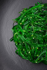 Delicious healthy vegetarian hiashi wakume seafood salad with sesame seeds