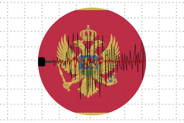 Earthquake in Montenegro concept, seismic wave with flag, natural disasters news banner