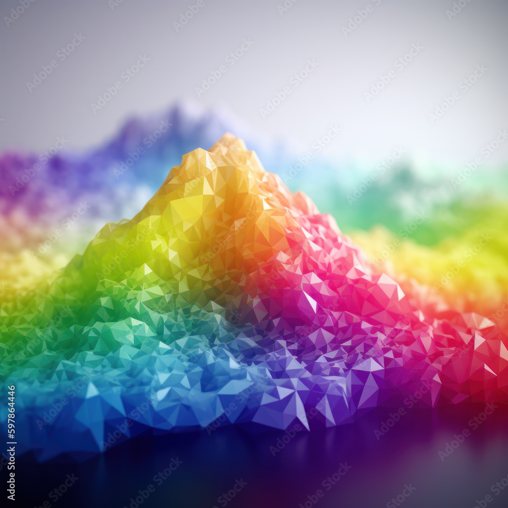 Poster gradient rainbow colored topographic grid terrain with hills and mountains. ai generative illustrati