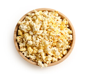 Fototapeta na wymiar Bowl with crispy popcorn on white background