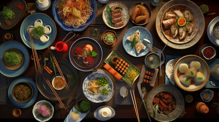 Create an image that showcases a delicious Asian food tab, generative ai