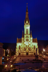 Fototapeta na wymiar Heart of Jesus Church in night Koszeg Hungary