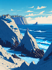 Alabaster Coast landscape. AI generated illustration