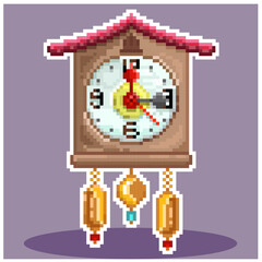 Antique cuckoo wall clock pixel art,cuckoo clock vector editable,pixel art.