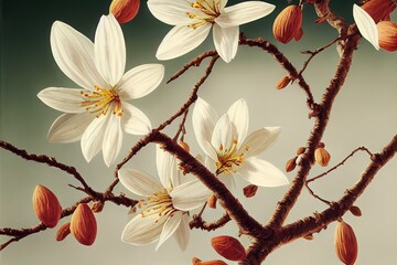Spring Flowers and Nature tree Almond. Generative AI