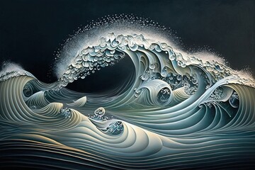 Tender Tranquility Mounted on Undulating Waves: A Water Illustration. Generative AI