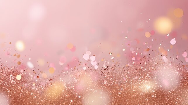 Golden sparkles on pink pastel trendy background Generative AI