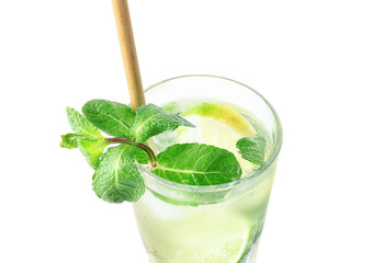 Glass of tasty mojito isolated on white background