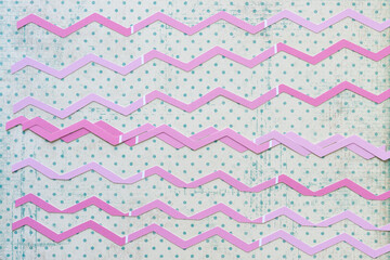 pink paper zig zag or chevron stripes on scrapbook paper with dots