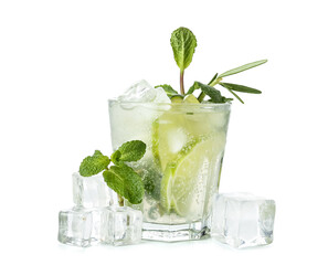 Glass of tasty mojito isolated on white background