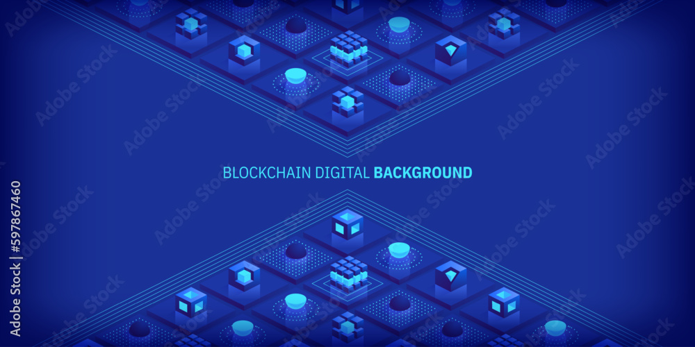 Poster blockchain concept. digital blocks connect with each other and shapes crypto chain. blocks or cubes,