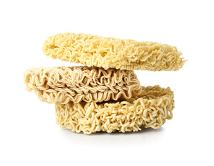 Raw instant noodles on white background