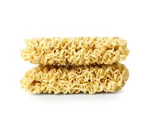 Raw instant noodles on white background
