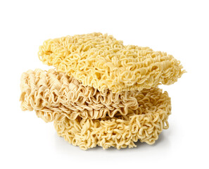 Raw instant noodles on white background