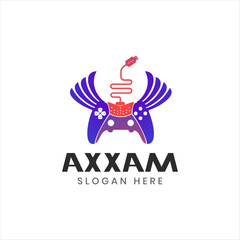 gaming controller with wings vector logo design template