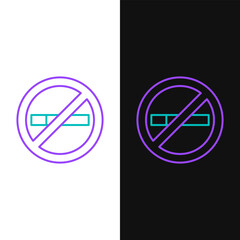 Line No Smoking icon isolated on white and black background. Cigarette symbol. Colorful outline concept. Vector