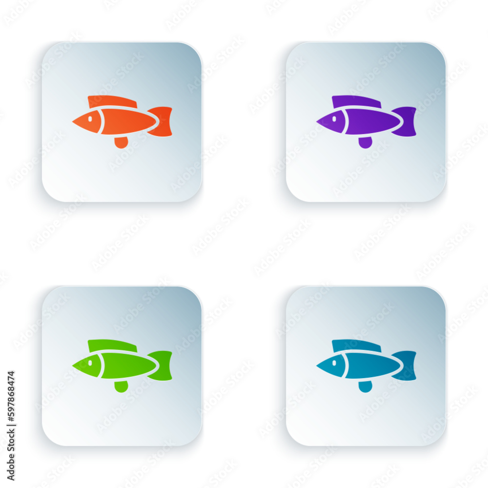 Poster color fish icon isolated on white background. set colorful icons in square buttons. vector