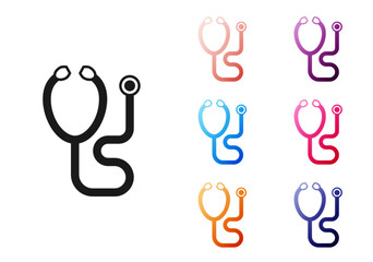 Black Stethoscope medical instrument icon isolated on white background. Set icons colorful. Vector