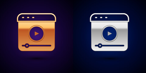 Gold and silver Live streaming online videogame play icon isolated on black background. Vector
