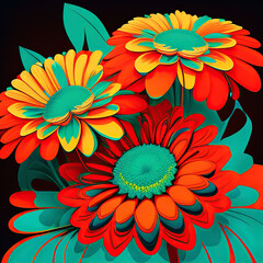 Fototapeta na wymiar Flowers bouquet flowers on a dark background at retro colors. Generated AI. Illustration for design, postcard or print