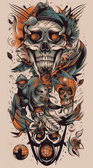 creative tattoos, skull, fine lines, design trend. Generated by AI.